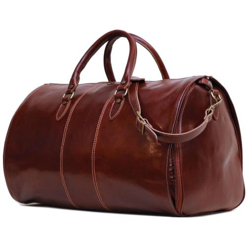  Floto Venezia Garment Duffle Travel Bag Suitcase in Brown Full Grain Leather