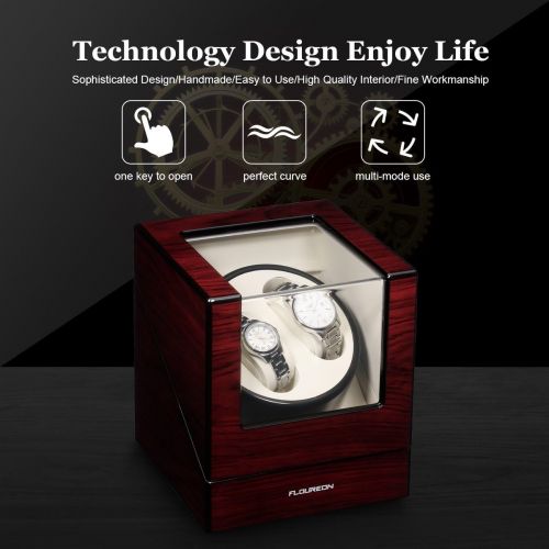  [아마존 핫딜] Floureon Automatic Watch Winder for Two Watches Dual Watch Winder, Wooden Winder Box Display Double with Two Cushion Holders for Automatic Watches Compact Design Noise-Isolating (R