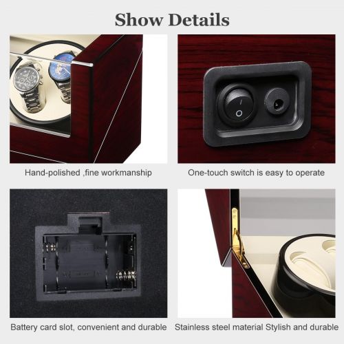  [아마존 핫딜] Floureon Automatic Watch Winder for Two Watches Dual Watch Winder, Wooden Winder Box Display Double with Two Cushion Holders for Automatic Watches Compact Design Noise-Isolating (R