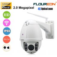 Floureon FLOUREON 5X Zoom IP Camera PTZ WiFi 1080P HD H.264 Wireless Waterproof Dome Camera with 5X Optical Zoom Auto-Focus, 355°Pan90°Tilt, IR-Cut Night Vision, Motion Detection