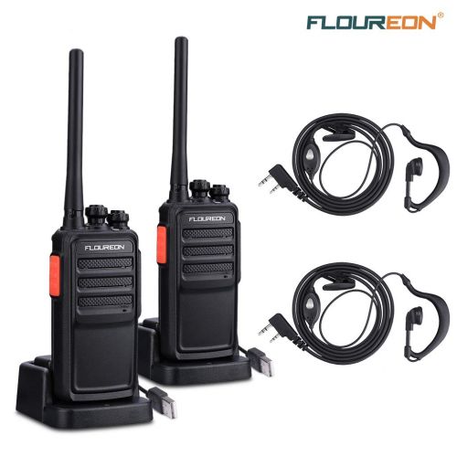  Floureon floureon Walkie Talkies Rechargeable Two Way Radios 2 Pack Long Range Distance with Earpiece and Li-ion Battery USB Charger UHF 400-480MHz 16 Channel Handheld Interphone(Black, 1 P