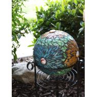 FlowerFloozyDesigns Mosaic Gazing Ball, Garden Ball, Garden Art, Gazing Ball, Garden Focal Point, Upcycled Garden Art,