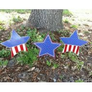 FlowerPowerShowers 3 Patriotic Metal Star Decorations 4th of July Decor Outdoor Decorations American Flag Yard Art Independence Day Red White and Blue