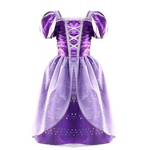  FloweryOcean Toddler Tangled Dress Up, Princess Costume for 3-10 Years Girls When Rapunzel Party M -XXL
