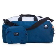 Flowfold 24L Packable Duffle Bag - Ultra Lightweight & Water Resistant - Weekend Overnight Bag - TSA Compliant Carry-On - Vegan - Made in USA- Navy/White/Orange