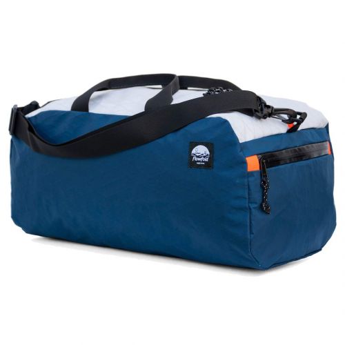  Flowfold 24L Packable Duffle Bag - Ultra Lightweight & Water Resistant - Weekend Overnight Bag - TSA Compliant Carry-On - Vegan - Made in USA- Navy/White/Orange