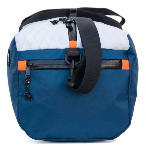  Flowfold 24L Packable Duffle Bag - Ultra Lightweight & Water Resistant - Weekend Overnight Bag - TSA Compliant Carry-On - Vegan - Made in USA- Navy/White/Orange