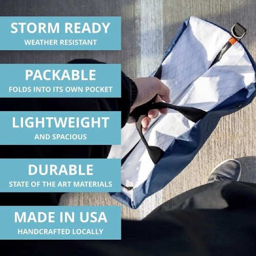  Flowfold 24L Packable Duffle Bag - Ultra Lightweight & Water Resistant - Weekend Overnight Bag - TSA Compliant Carry-On - Vegan - Made in USA- Navy/White/Orange