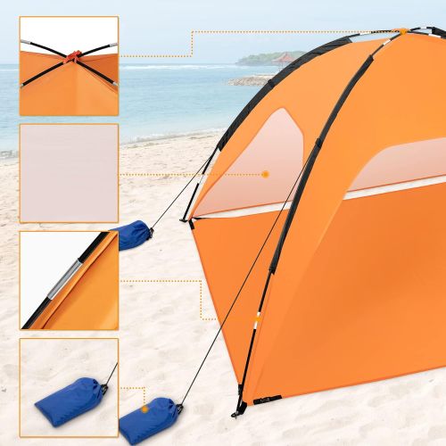  Fltom Beach Tent, Portable Beach Sun Shelter for UPF 50+ UV Protection, Easy Set Up 3-4 Person Beach Tent Shade with Carry Bag, Anti UV Beach Canopy Tent for Fishing Hiking Camping