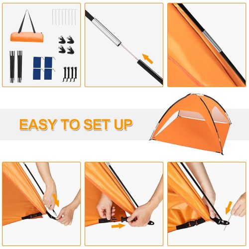  Fltom Beach Tent, Portable Beach Sun Shelter for UPF 50+ UV Protection, Easy Set Up 3-4 Person Beach Tent Shade with Carry Bag, Anti UV Beach Canopy Tent for Fishing Hiking Camping