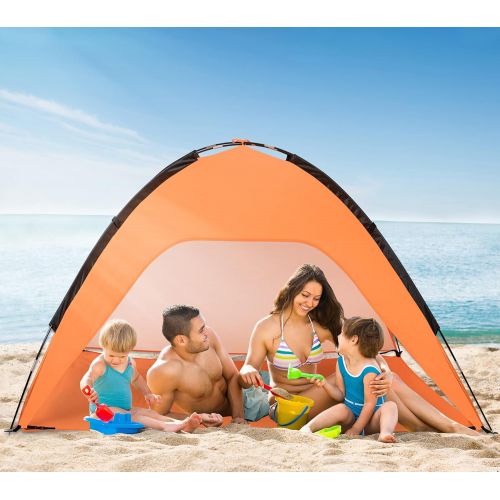  Fltom Beach Tent, Portable Beach Sun Shelter for UPF 50+ UV Protection, Easy Set Up 3-4 Person Beach Tent Shade with Carry Bag, Anti UV Beach Canopy Tent for Fishing Hiking Camping