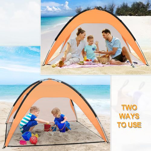  Fltom Beach Tent, Portable Beach Sun Shelter for UPF 50+ UV Protection, Easy Set Up 3-4 Person Beach Tent Shade with Carry Bag, Anti UV Beach Canopy Tent for Fishing Hiking Camping