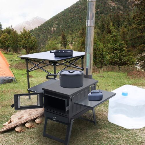  Fltom Camp Tent Stove, Portable Wood Stove High Efficiency Secondary Burn Stove for Tent with Large Firebox, Double Wall Hot Tent Stove Include Tempered Glass, Stainless Steel Gr