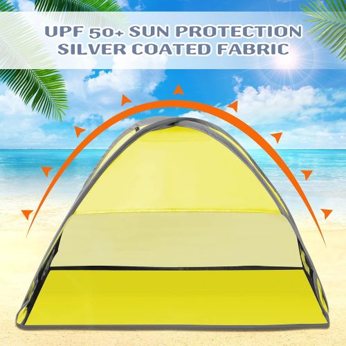  Fltom Pop Up Beach Tent, Mini Size Beach Shelter Tent for UPF 50 UV Protection, Instant Portable Beach Sun Shade Tent with Carry Bag