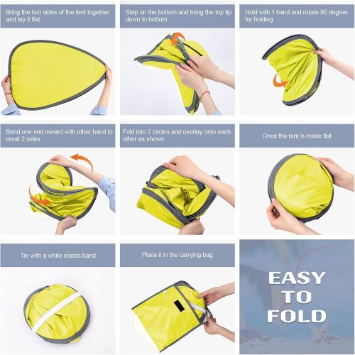  Fltom Pop Up Beach Tent, Mini Size Beach Shelter Tent for UPF 50 UV Protection, Instant Portable Beach Sun Shade Tent with Carry Bag