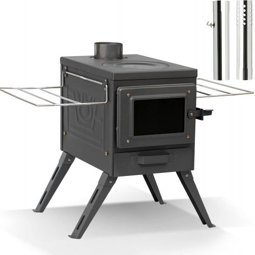  Fltom Camp Wood Stove, Tent Stove with Large Firebox, Heat View Folding Camping Stove for Tent, Shelter, Cabin Heating and Cooking, Include Damper and Spark Arrestor