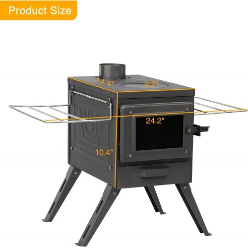  Fltom Camp Wood Stove, Tent Stove with Large Firebox, Heat View Folding Camping Stove for Tent, Shelter, Cabin Heating and Cooking, Include Damper and Spark Arrestor