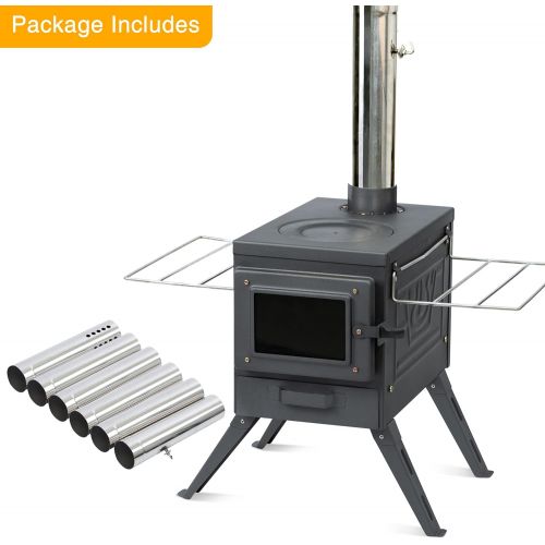  Fltom Camp Wood Stove, Tent Stove with Large Firebox, Heat View Folding Camping Stove for Tent, Shelter, Cabin Heating and Cooking, Include Damper and Spark Arrestor