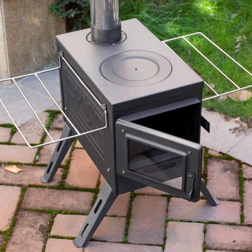  Fltom Camp Wood Stove, Tent Stove with Large Firebox, Heat View Folding Camping Stove for Tent, Shelter, Cabin Heating and Cooking, Include Damper and Spark Arrestor