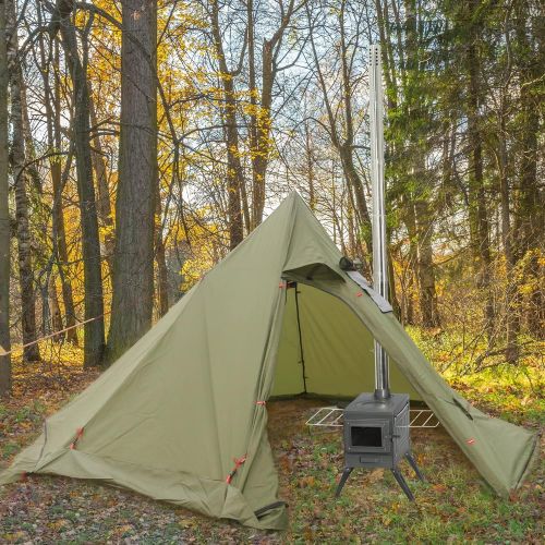  Fltom Camp Wood Stove, Tent Stove with Large Firebox, Heat View Folding Camping Stove for Tent, Shelter, Cabin Heating and Cooking, Include Damper and Spark Arrestor