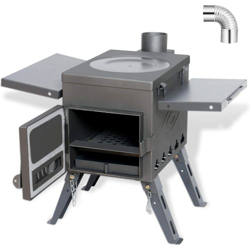  [아마존베스트]Fltom Camp Tent Stove, Portable Wood Burning Stove for Tent, Shelter, Camping Heating and Cooking, Includes Stainless Wall Chimney Pipes