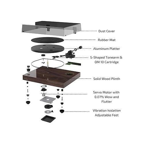  Fluance RT82 Reference High Fidelity Vinyl Turntable Record Player with Ortofon OM10 Cartridge, Speed Control Motor, High Mass MDF Wood Plinth, Vibration Isolation Feet - Bamboo