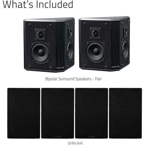  Fluance Elite High Definition 2-Way Bipolar Surround Speakers for Wide Dispersion Surround Sound in Home Theater Systems - Black Ash/Pair (SXBP2)