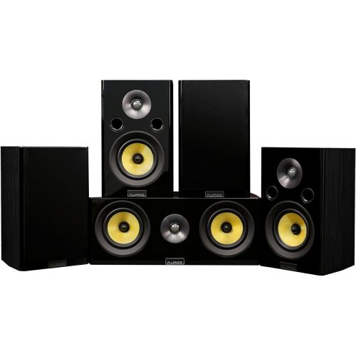  Fluance Signature Series Compact Surround Sound Home Theater 5.0 Channel Speaker System including Two-way Bookshelf, Center Channel, and Rear Surround Speakers - Walnut (HF50WC)