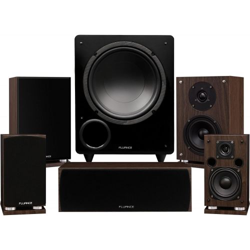  Fluance Elite Series Compact Surround Sound Home Theater 5.1 Channel Speaker System including Two-way Bookshelf, Center Channel, Rear Surrounds and a DB10 Subwoofer - Black Ash (SX