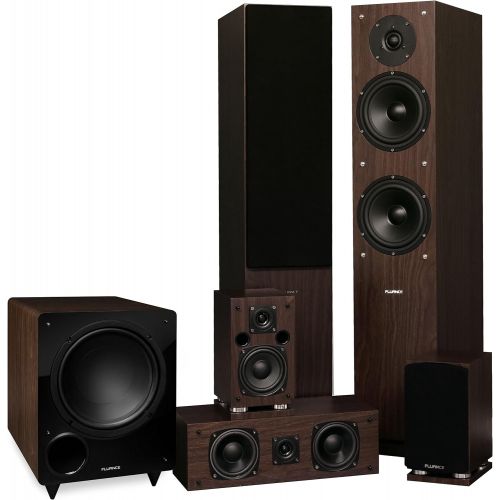  Fluance Elite Series Surround Sound Home Theater 5.1 Channel Speaker System including Three-way Floorstanding, Center Channel, Rear Surround Speakers and a DB10 Subwoofer - Walnut