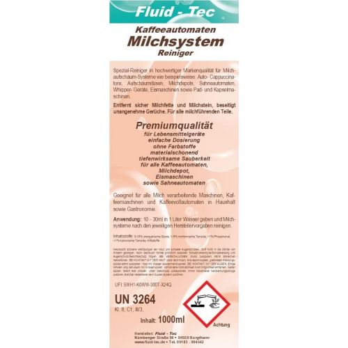  Fluid-Tec 4 x 500ml/2 Liter Milchsystemreiniger Milchschaumreiniger Milchschaumduesenreiniger Konzentrat fuer Kaffeevollautomaten Kaffeemaschinen