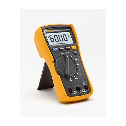  Fluke 115 Digital Multimeter, Measures AC/DC Voltage To 600 V & Current to 10 A, Measures Resistance, Continuity, Frequency & Capacitance, Includes Battery, Holster & 4mm PVC-Insulated Test Lead