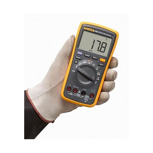  Fluke 17B+ Digital Multimeter, for Electrical Applications, Measures AC/DC Voltage 100V, Current Measurements to 10A, Resistance, Continuity, Diode, Capacitance, Frequency, and Temperature Testing