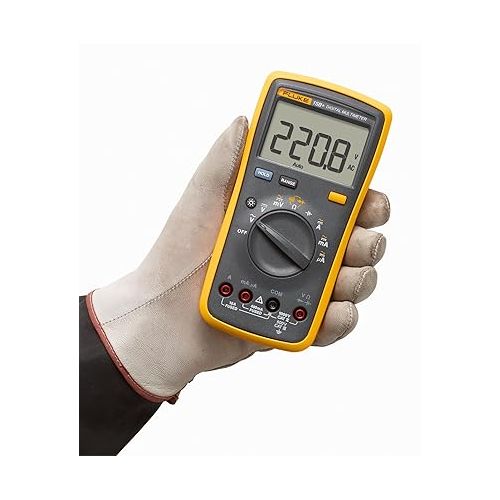  Fluke 15B+ Digital Multimeter, for Electrical Applications, Measures AC/DC Voltage and Current Measurements up to 1000V and 10A, Along with Resistance, Continuity, Diode, and Capacitance Capabilities