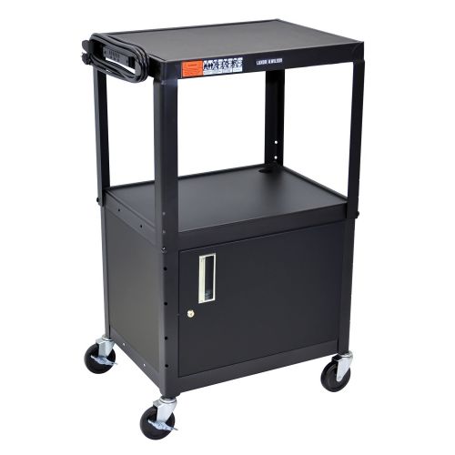  Fluke Luxor AVJ42C Height Adjustable Multipurpose Steel A/V Utility Cart with Locking Cabinet - Black