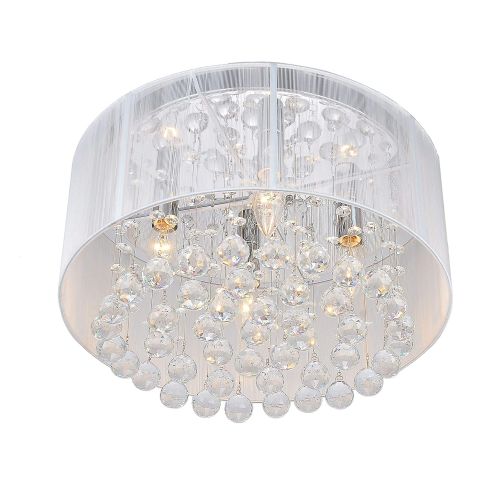  Flushmount 4-Light Chrome and White Crystal Chandelier