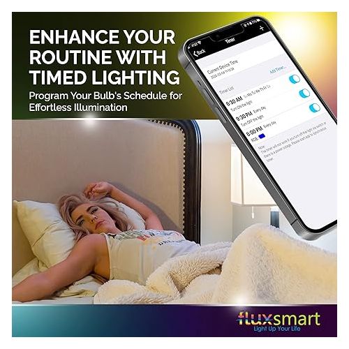  FluxSmart Bluetooth Light Bulb, Smart LED Bulb, Dimmable Smart Bulb, Smartphone-Controlled Hue Bulb with 16 Million Color Options, Compatible with iOS and Android Devices, 7W, A19, E26 Base