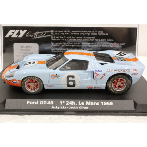  Fly FLY A185 FORD GULF BLUE GT40 LE MANS 1969 1ST PLACE NEW 132 SLOT CAR IN DISPLAY