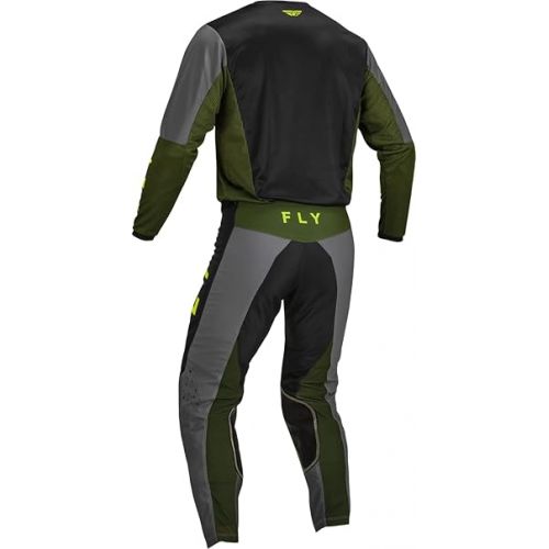  Fly Racing 2023 Kinetic Jet Black/Olive Green/Hi-Vis Adult Moto Gear Set - Pant and Jersey Combo