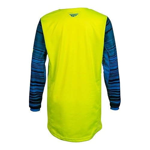  Fly Racing 2022 Youth Kinetic Wave Jersey (Hi-Vis/Blue, Youth Small)