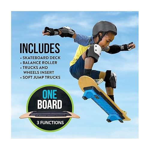  Flybar 3 in-1 Learn to Skate - Complete Skateboard for Beginners, Balance Board, Skateboard Accessories, Learn Skate Tricks Fast and Easy, Ollies, Backflips, Durable, Boys, Girls, Ages 6+, 100 lbs