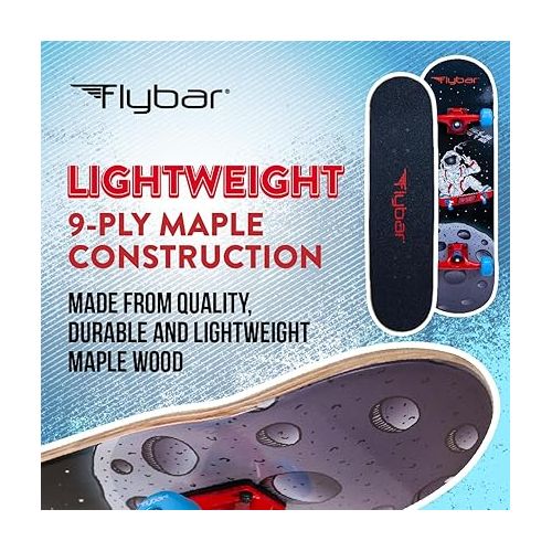  Flybar Complete Skateboard for Beginners - 31 Inch Kids Skateboard, Maple Wood Concave Double Kick Skateboard Deck, Lightweight, Non-Slip, for Boys and Girls, Ages 6 and Up