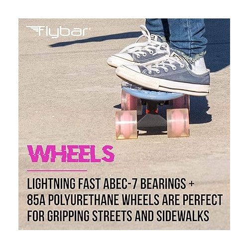  Flybar 22 Inch Kids Skateboard - Mini Cruiser Skateboards for Kids Ages 6-12, Outdoor Toys, Lightweight, Durable, Non-Slip Deck, ABEC-7 Bearings, Holds up to 175 lbs