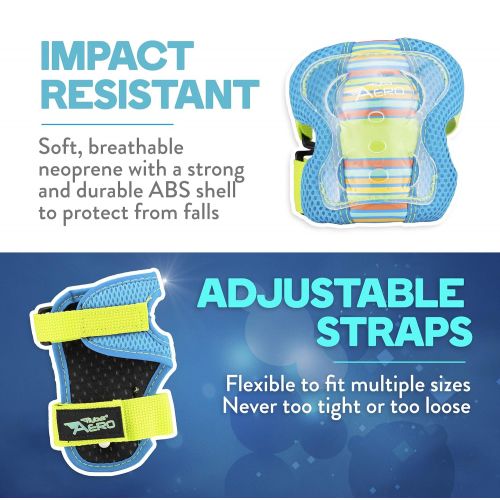  Flybar AERO Elbow, Knee and Wrist Guard Safety Set - Multi Sport Protection for Skateboarding, BMX, Pogoing, Inline Skating, Scooter  Junior Size Ages 5 to 10