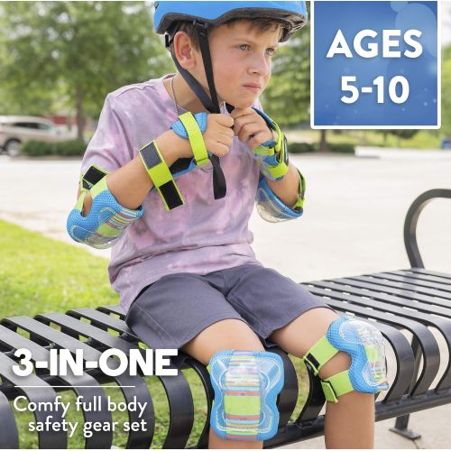  Flybar AERO Elbow, Knee and Wrist Guard Safety Set - Multi Sport Protection for Skateboarding, BMX, Pogoing, Inline Skating, Scooter  Junior Size Ages 5 to 10