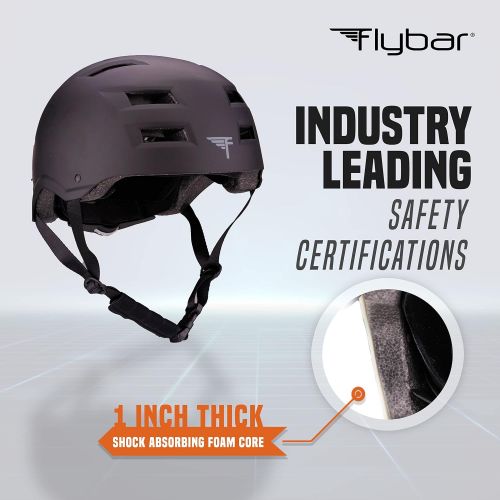  Flybar Skateboard Helmet- Dual Certified CPSC Multi-Sport Impact Protection for Youth and Adults for Bike, Inline and Roller Skating, Skateboarding, BMX, Scooter, and Sports Activi