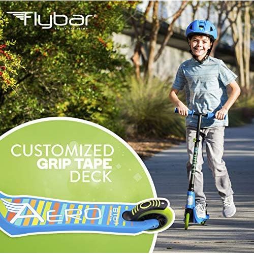  Flybar Aero Micro Kick Scooter for Kids, Pro Design with 2 Electric LED Wheels, Adjustable Handles, Blue