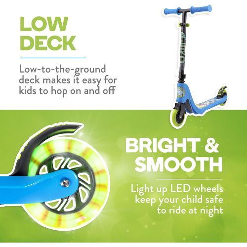  Flybar Aero Micro Kick Scooter for Kids, Pro Design with 2 Electric LED Wheels, Adjustable Handles, Blue