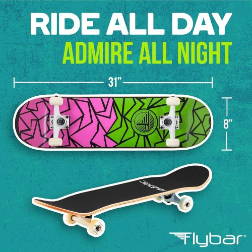  Flybar Skateboards for Beginners, Complete Standard 31 Inch Skateboard, 7 Ply Maple Wood, Pre Built 31” x 8” Concave Standard and Tricks Skateboard for Boys, Girls, Kids, Youth, Te