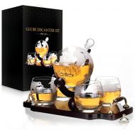 [아마존핫딜][아마존 핫딜] Flybold Whiskey Decanter Set World Etched Globe Decanter Antique Ship Glasses Bar Pour Funnel Stopper Liquor Dispenser Spirits Scotch Bourbon Vodka Rum Wine Tequila Brandy Perfect Gift 850